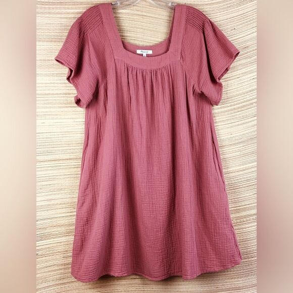 Madewell Lightspun Butterfly Square-Neck Mini Dress In Vintage Quartz Size L - Picture 4 of 10